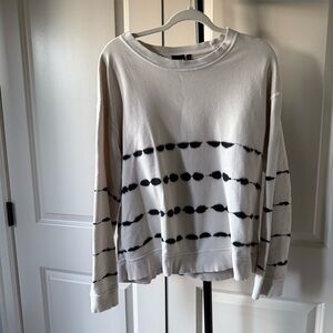 Mono B Tie Dye Sweatshirt Small Cream Black Striped Lounge Pullover